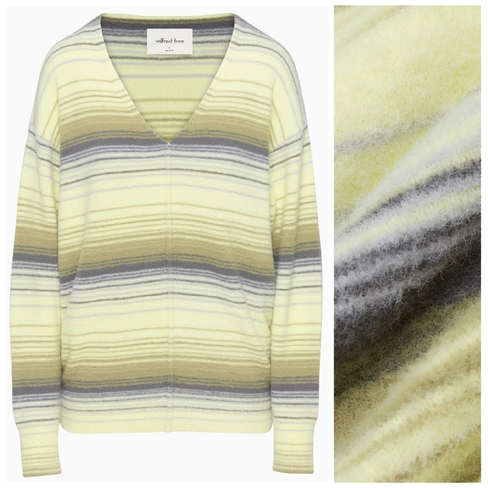 Aritzia Wilfred Free V-neck Chenille Sweater Hush Knit Butter Yellow Taupe 2XS